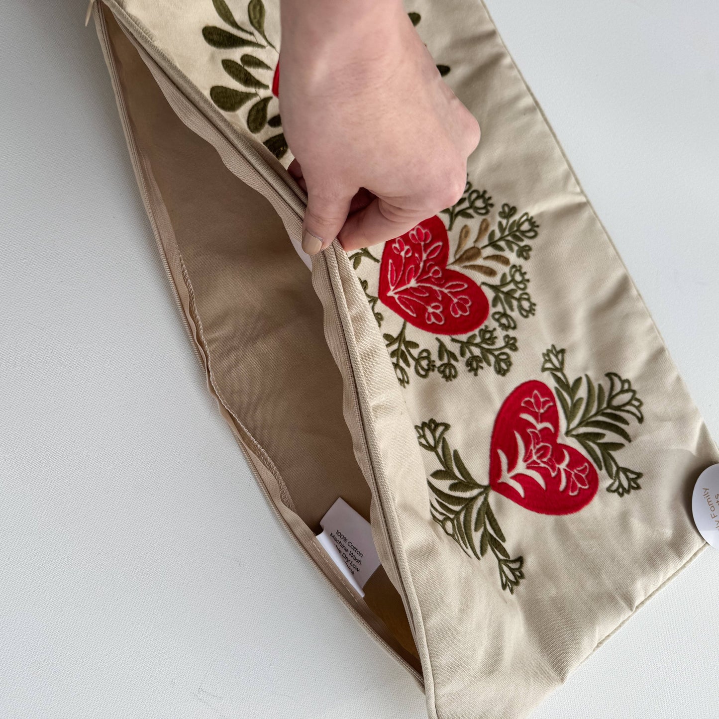 The Little Rose Shop - Holy Family Hearts Embroidered Lumbar Pillow Cover