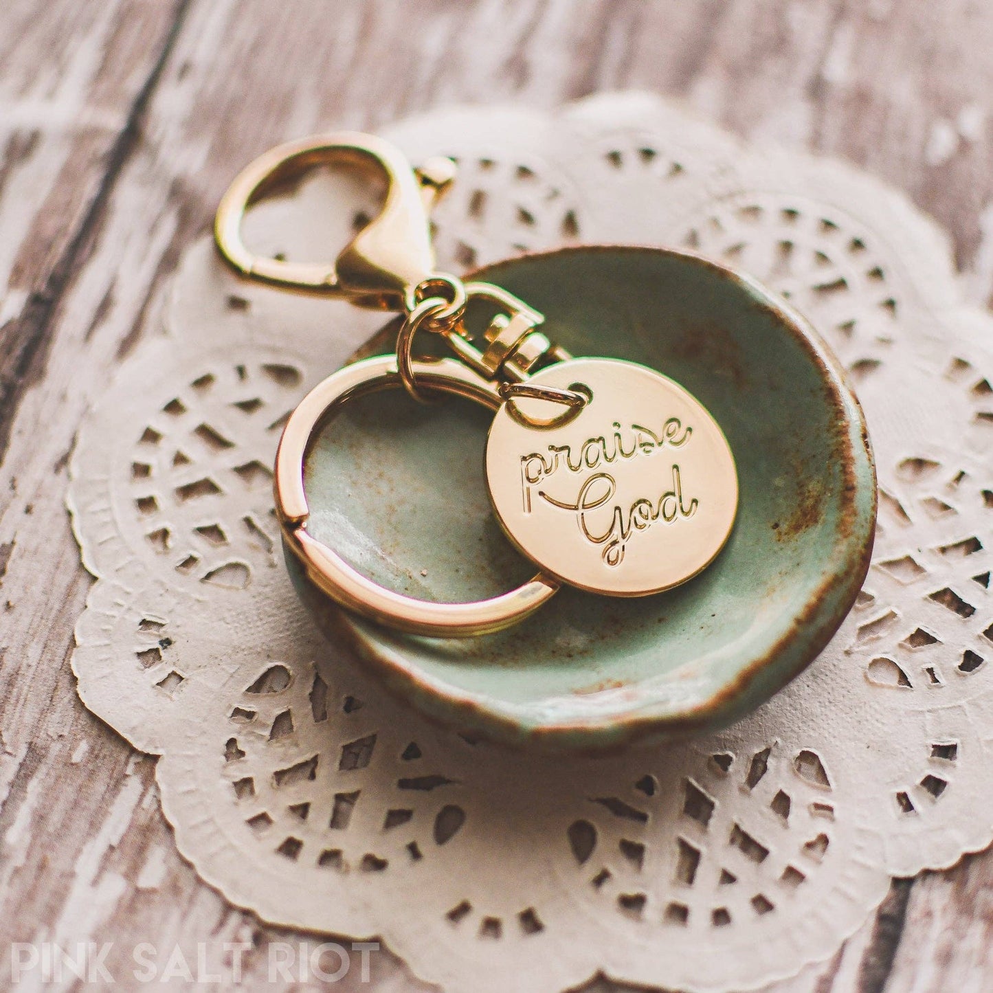 Pink Salt Riot - Praise God Gold Keychain