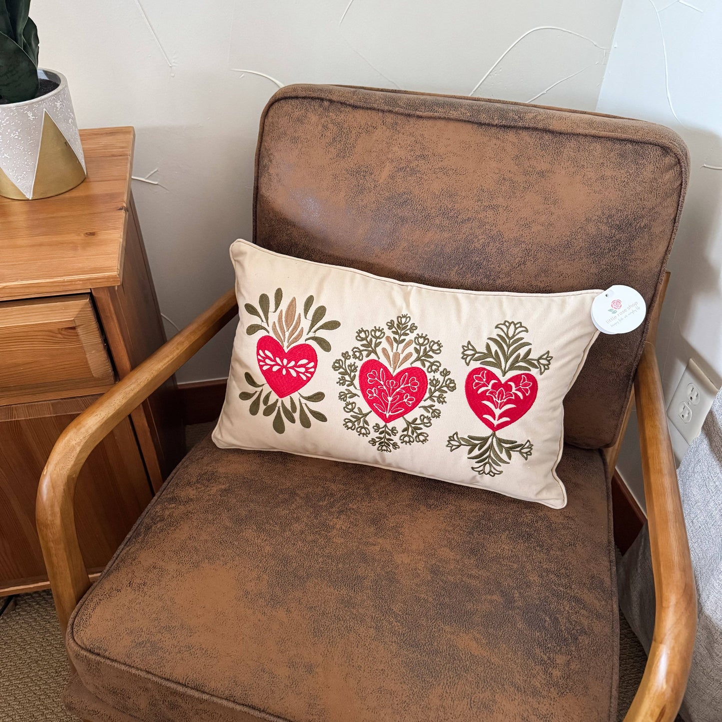 The Little Rose Shop - Holy Family Hearts Embroidered Lumbar Pillow Cover