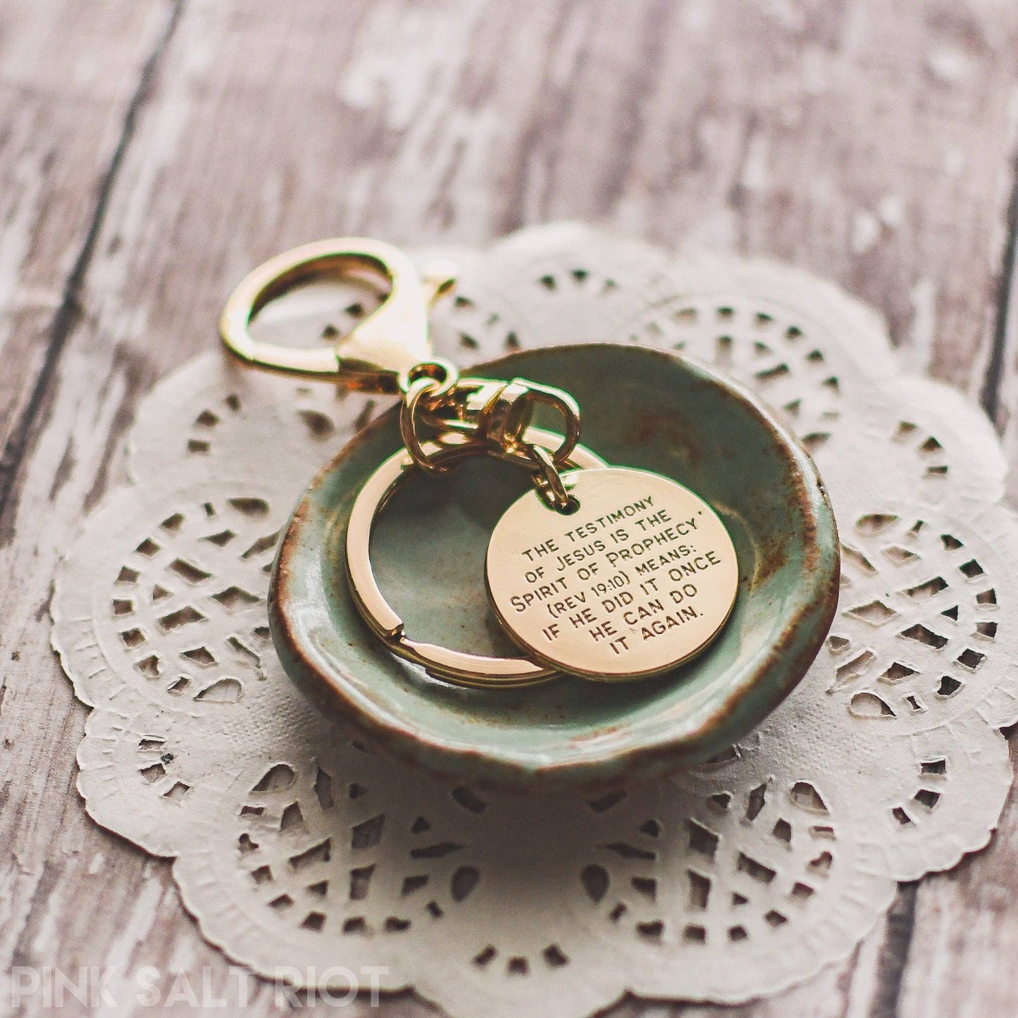 Pink Salt Riot - Praise God Gold Keychain