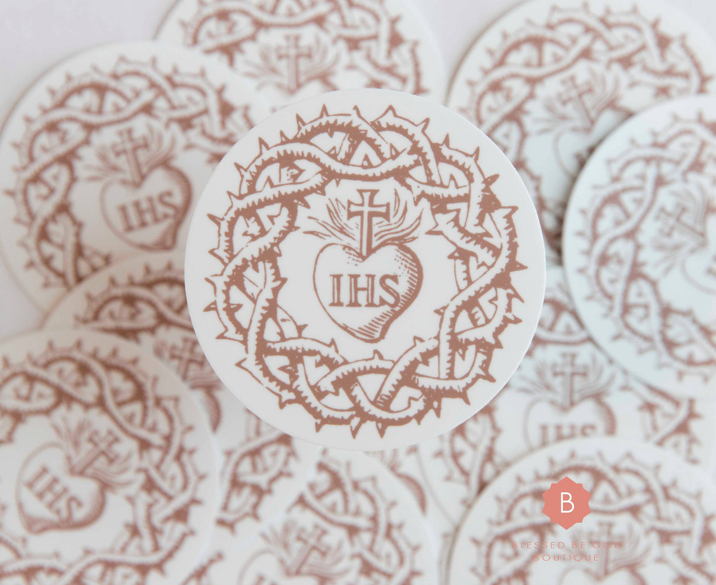 Blessed Be God Boutique - Jesus IHS Crown of Thorns Sticker, Catholic Vinyl Sticker