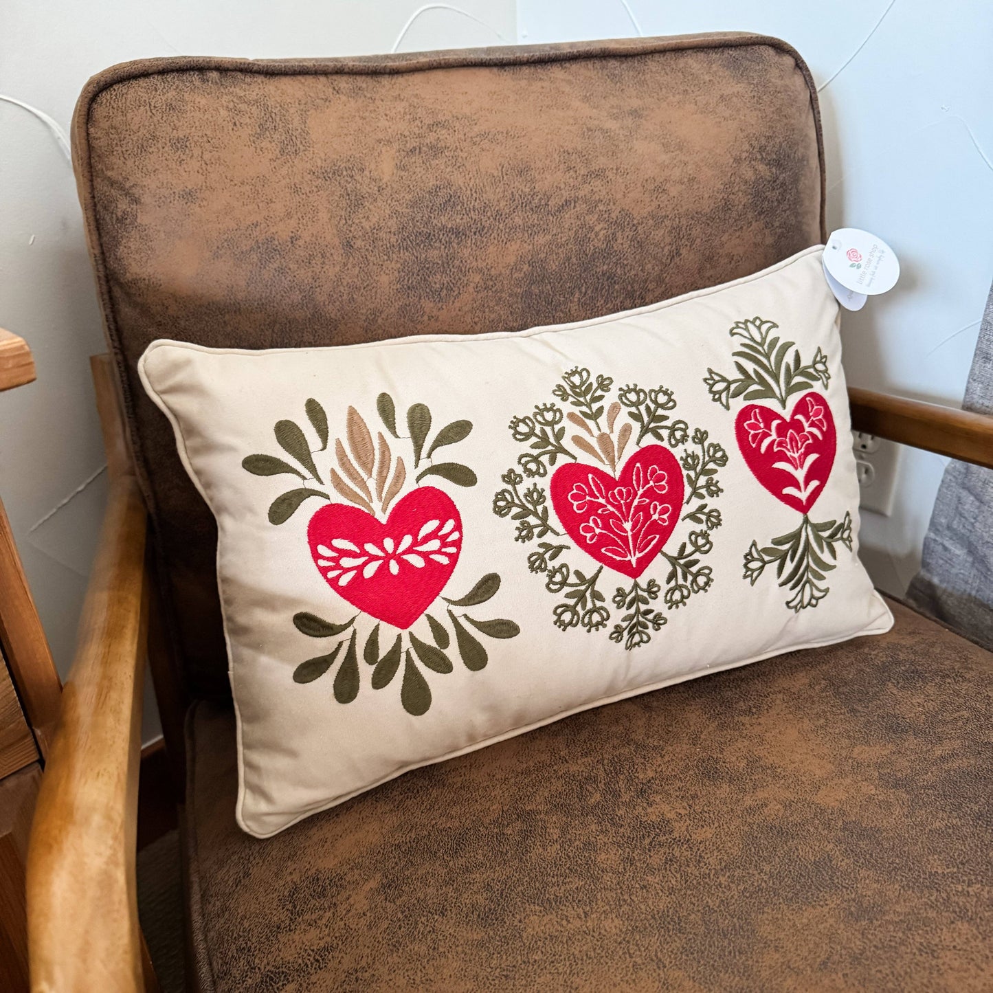The Little Rose Shop - Holy Family Hearts Embroidered Lumbar Pillow Cover