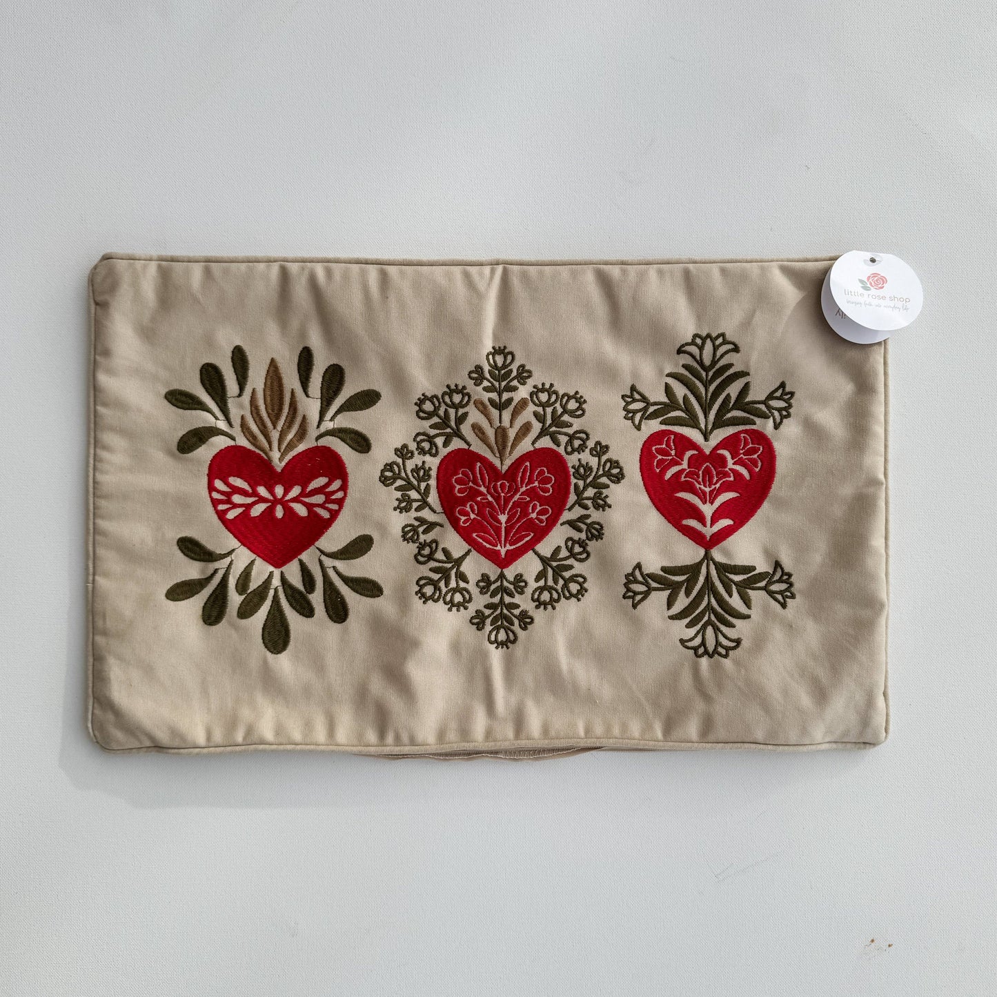 The Little Rose Shop - Holy Family Hearts Embroidered Lumbar Pillow Cover