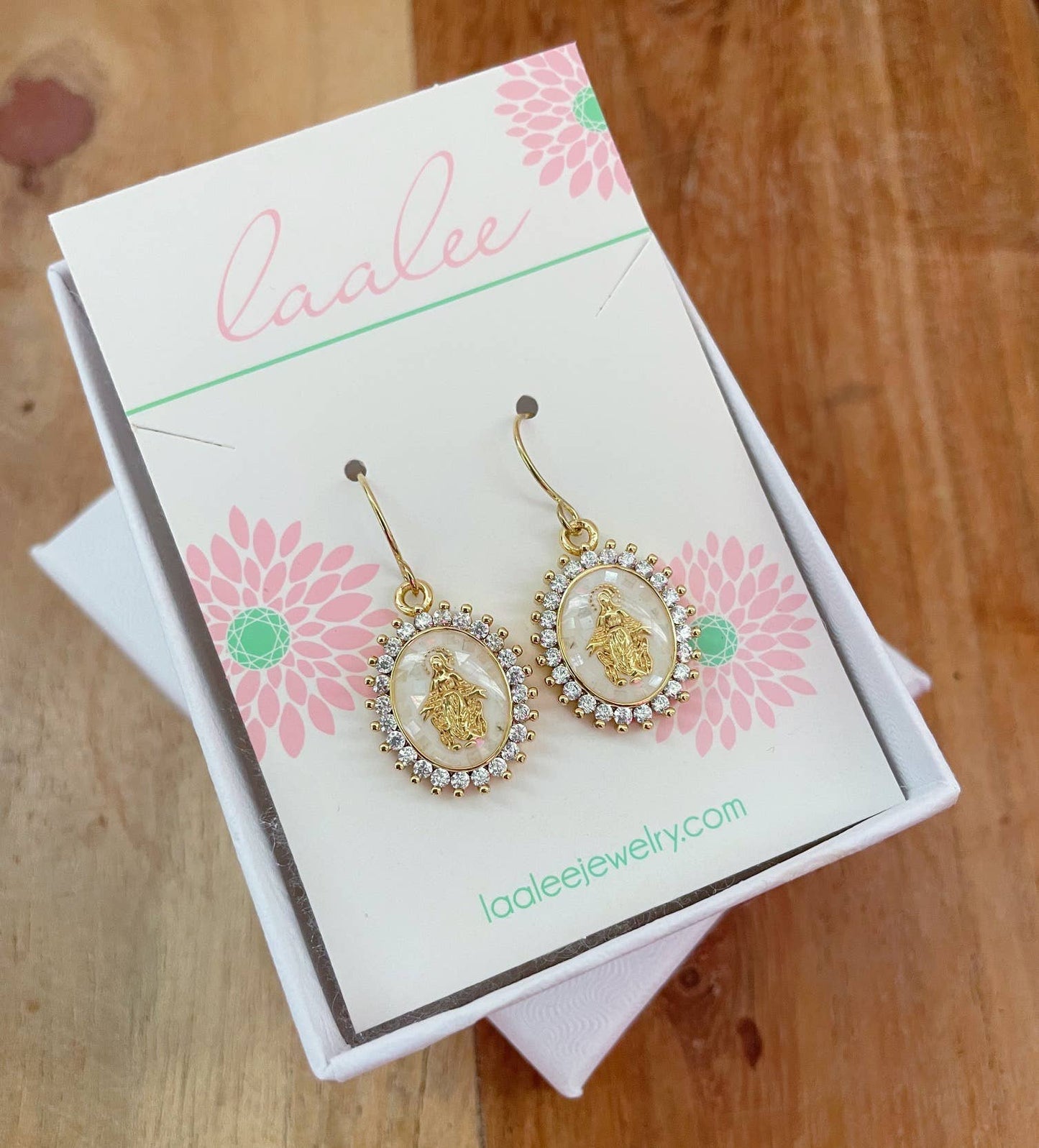 Laalee Jewelry - Cream Mary Earrings, Virgin Mary Jewelry, Religious Earrings