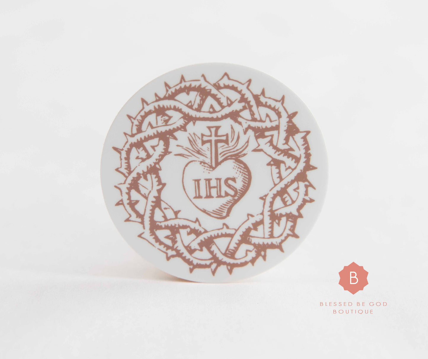 Blessed Be God Boutique - Jesus IHS Crown of Thorns Sticker, Catholic Vinyl Sticker