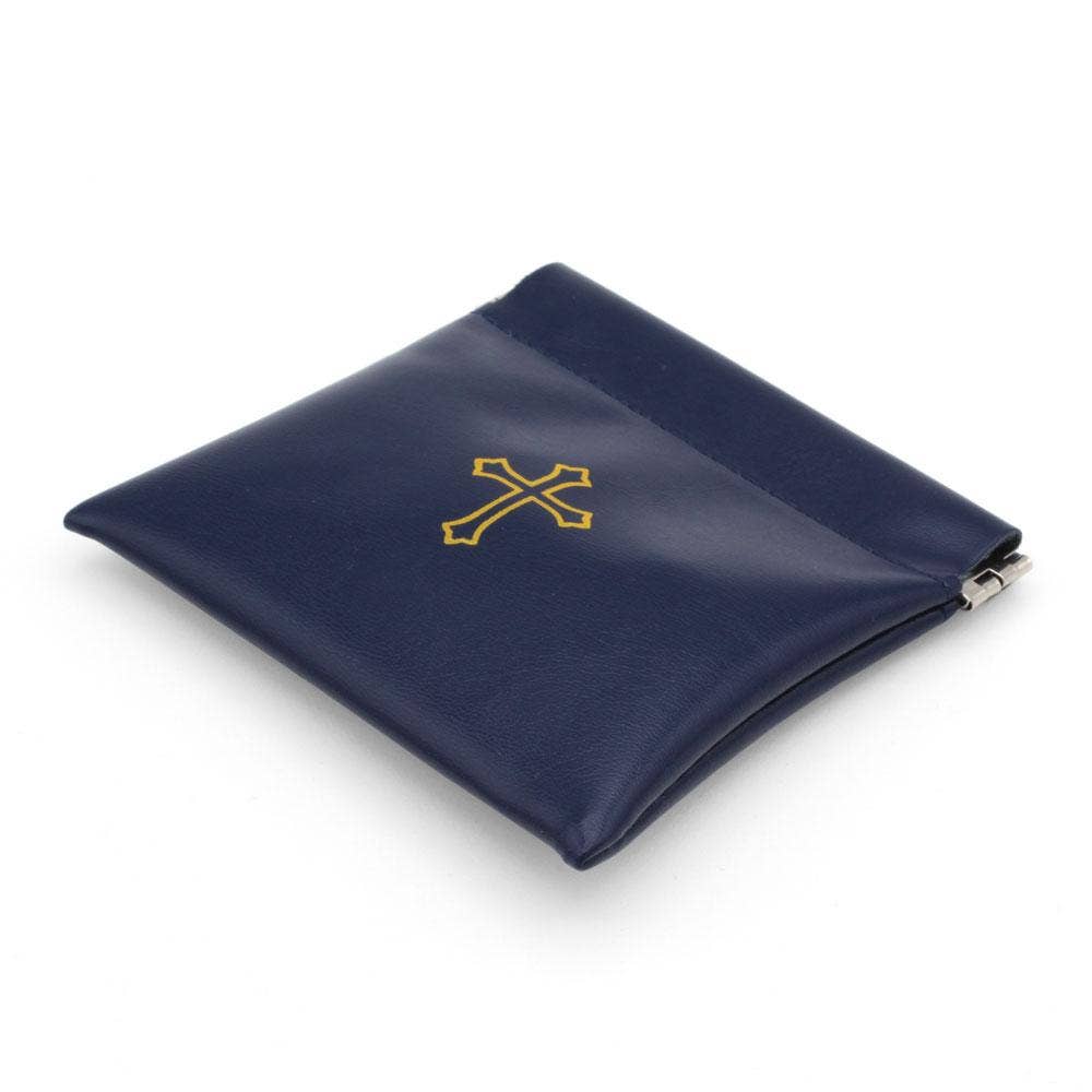 Squeeze Top Rosary Pouch Dark Blue Faux Leather w/Imprint
