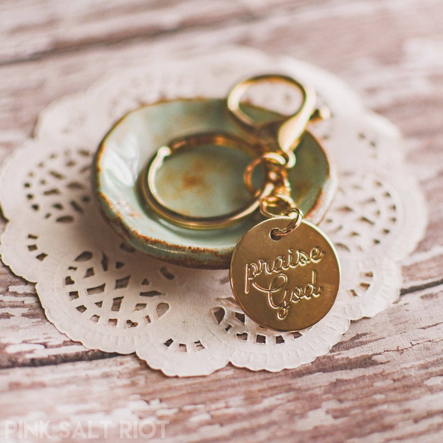 Pink Salt Riot - Praise God Gold Keychain