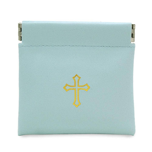 Squeeze Top Rosary Pouch Mint Green Faux Leather w/Imprint