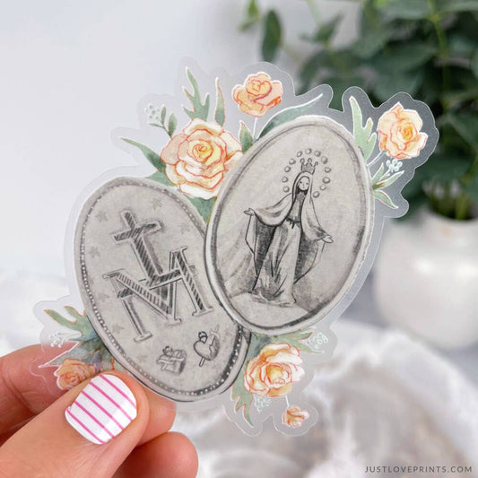 Just Love Prints - Silver Miraculous Medal Vinyl Sticker: 1 Sticker