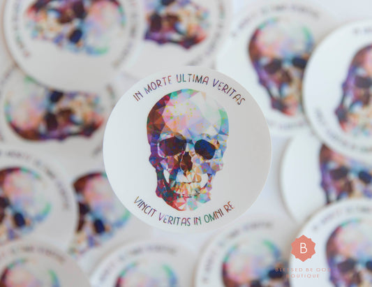 Blessed Be God Boutique - In Morte Ultima Veritas Sticker, Catholic Vinyl Sticker
