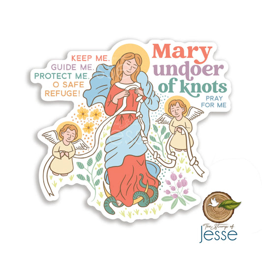 The Stump of Jesse - Mary Undoer of Knots Waterproof Catholic Sticker
