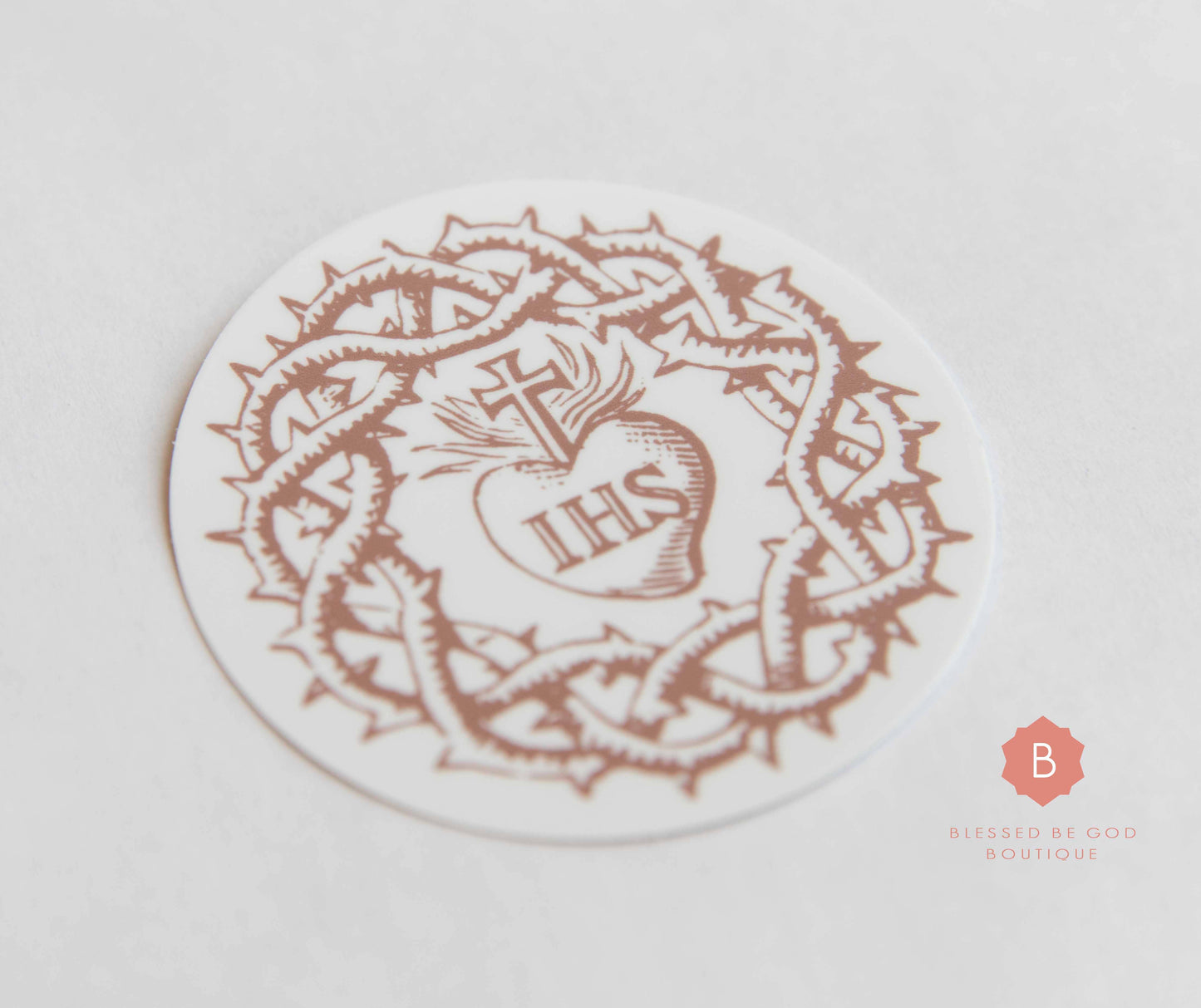 Blessed Be God Boutique - Jesus IHS Crown of Thorns Sticker, Catholic Vinyl Sticker