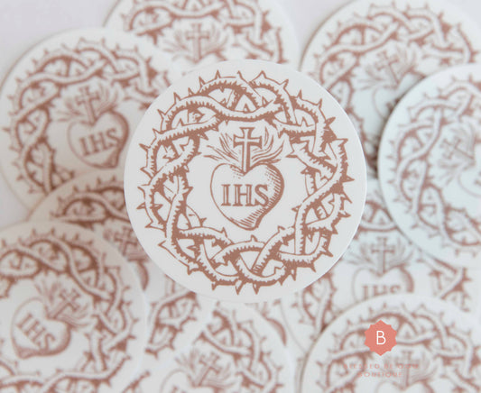 Blessed Be God Boutique - Jesus IHS Crown of Thorns Sticker, Catholic Vinyl Sticker