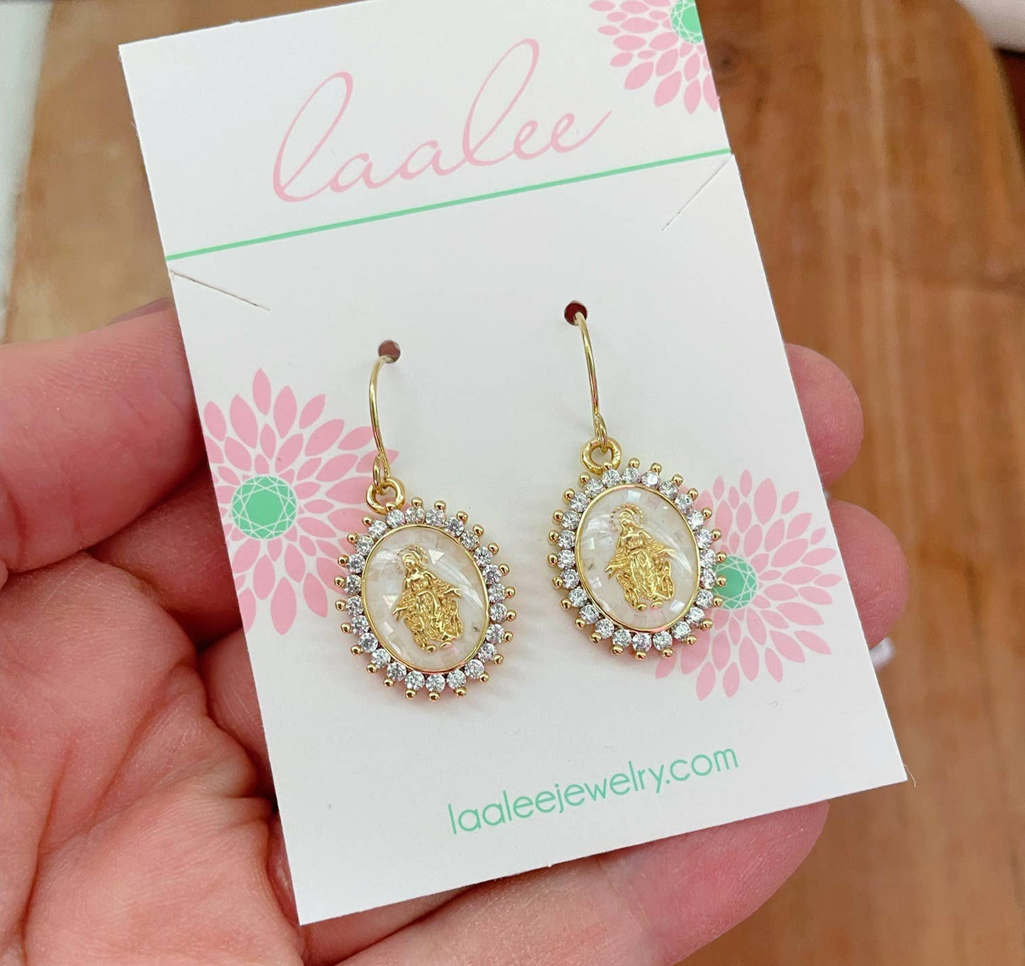 Laalee Jewelry - Cream Mary Earrings, Virgin Mary Jewelry, Religious Earrings